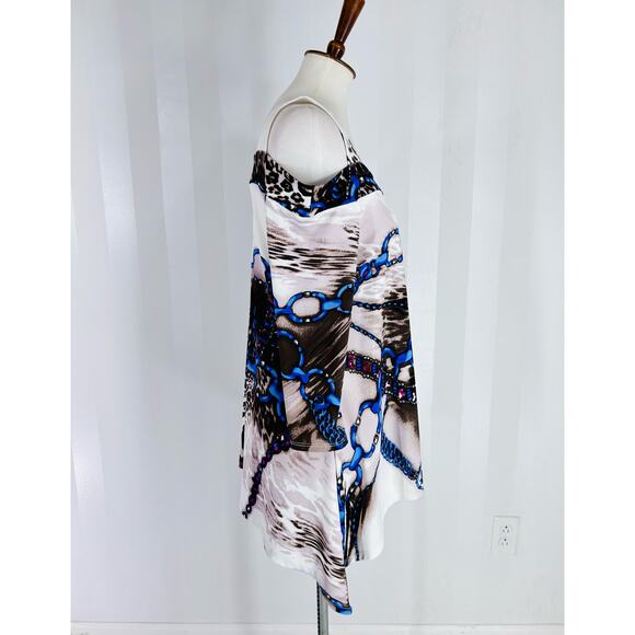 KAREN J DESIGN Women’s Multicolor Cold Shoulder Blouse Sz M - Picture 2 of 7